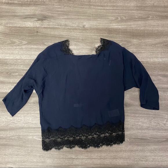 Sandro Open Back Lace Top Navy 2 - Picture 5 of 8